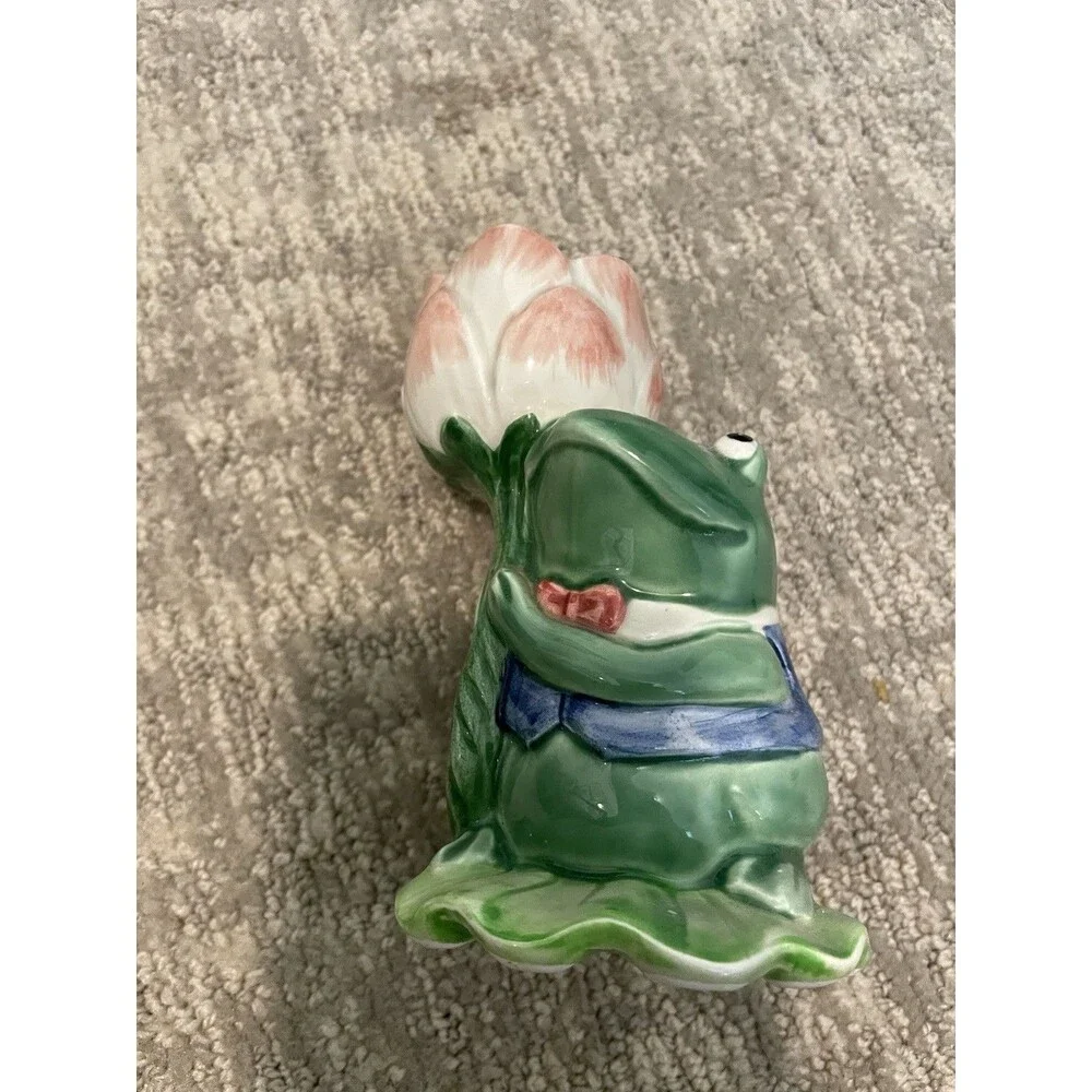 Mary Ann Baker Frog Figural Glazed Ceramic Taper Candle Holders Pair